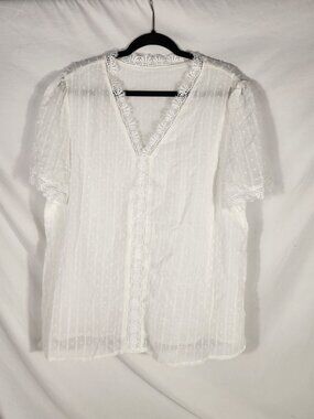 Boutique Womens Plus Swiss Dot Lace White Top Modest Cottagecore Church 2X